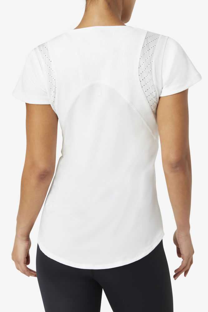 White Women's FILA Uplift Textured Workout Shirts | USA-15408