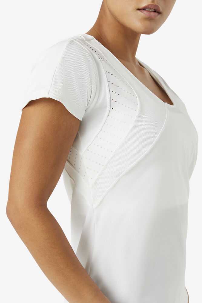 White Women's FILA Uplift Textured Workout Shirts | USA-15408