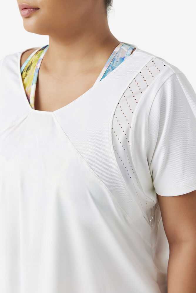 White Women's FILA Uplift Textured Workout Shirts | USA-15419