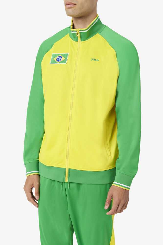 Yellow Green White Men's FILA Brazil Track Jackets | USA-16203