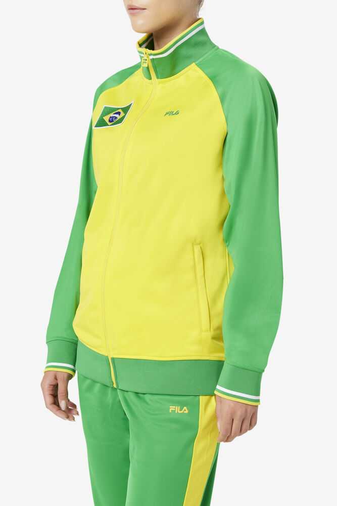 Yellow Green White Men's FILA Brazil Track Jackets | USA-16203