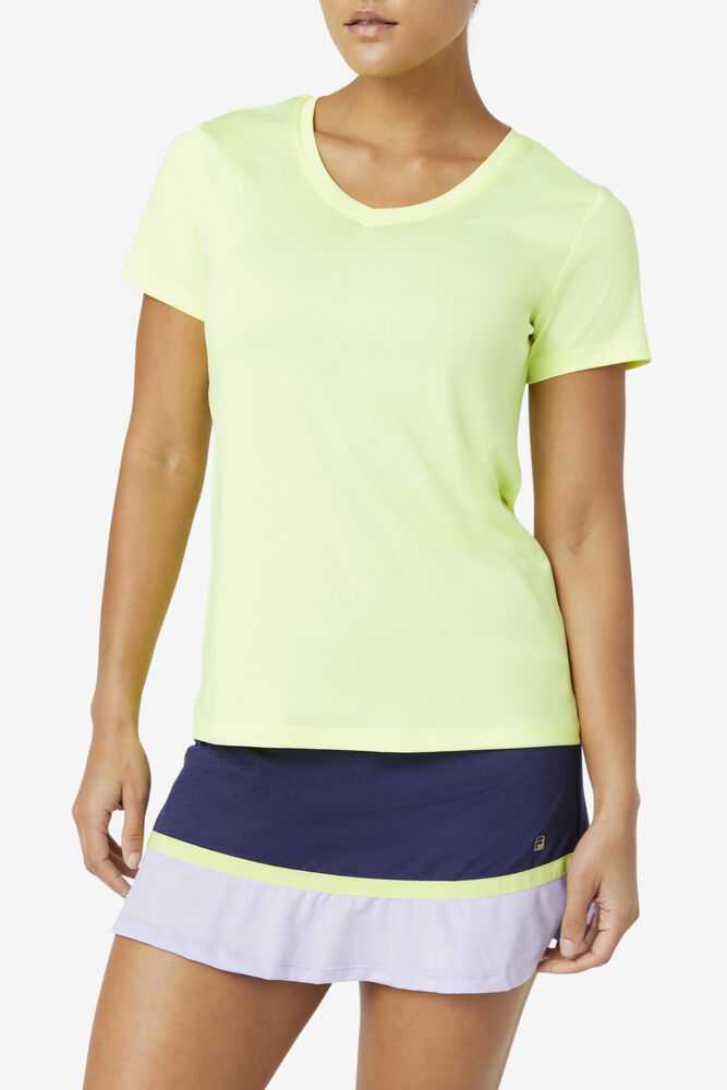 Yellow Women's FILA Pickleball Silky V-neck T-shirts | USA-15313