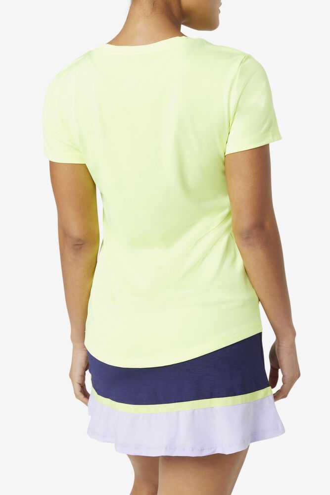 Yellow Women's FILA Pickleball Silky V-neck T-shirts | USA-15313