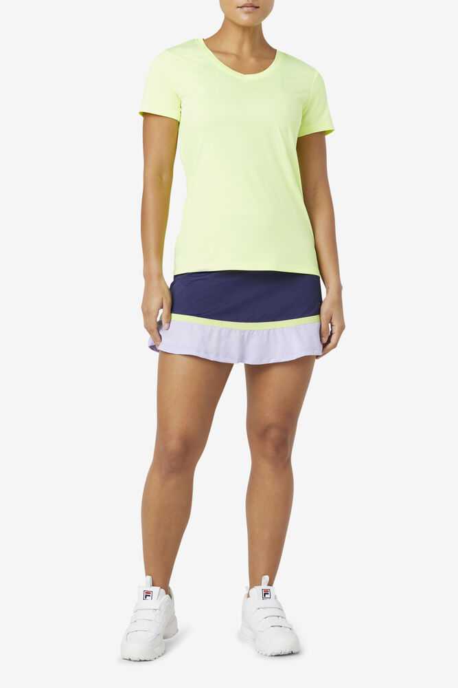 Yellow Women's FILA Pickleball Silky V-neck T-shirts | USA-15313