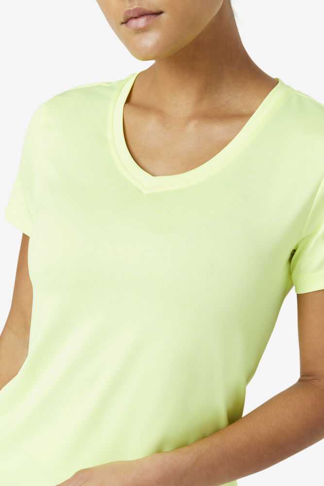 Yellow Women's FILA Pickleball Silky V-neck T-shirts | USA-15313